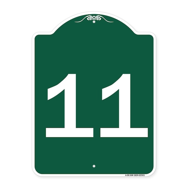Signmission Designer Series Sign-Sign W/ Number 11, Green & White Aluminum Sign, 18" x 24", GW-1824-22911 A-DES-GW-1824-22911 - main